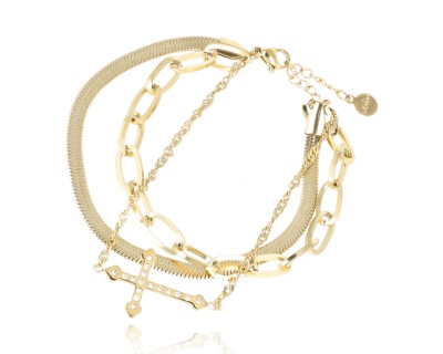 Bransoleta trzy elementy(żmijka, krzyż, łańcuch)