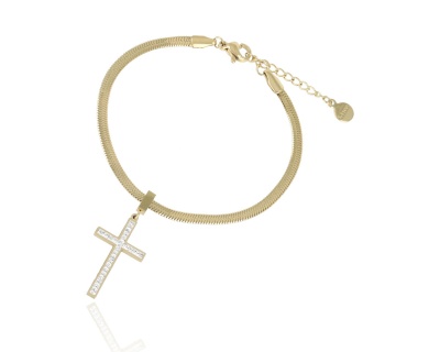 Bransoleta żmijka z krzyżem cyrkoniowym
