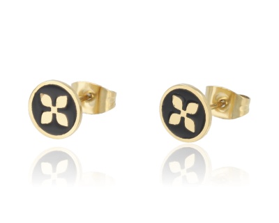 Kolczyki pastylki czarne z kwiatkiem