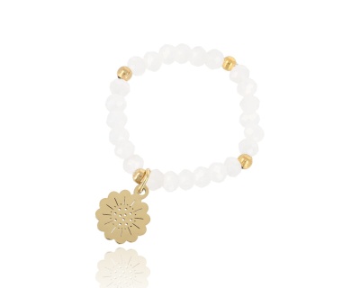 Pierścionek koralik szlifowany  kwiatek 