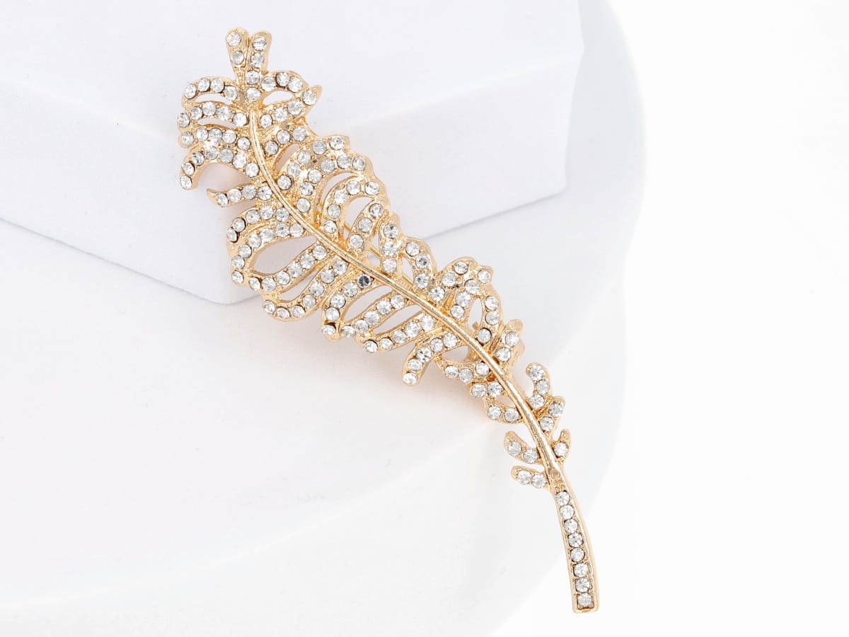 Broszka liść cyrkonie