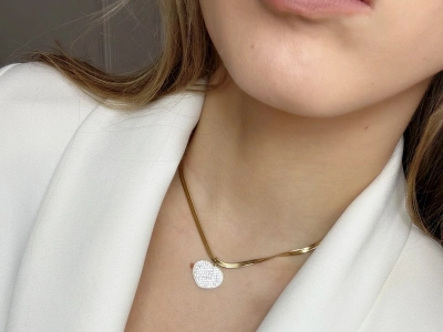 Naszyjnik żmijka serce cyrkonie 