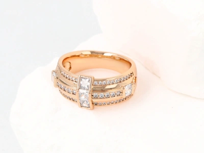 Pierścionek szeroki  z cyrkoniami