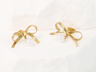 Kolczyki kokardki z perłą