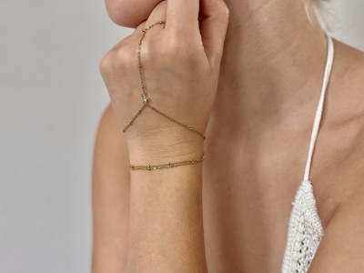 Bransoleta z pierścionkiem na palec kryształ