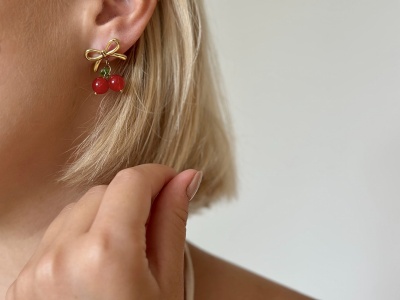 Kolczyki kokardki wiśnie