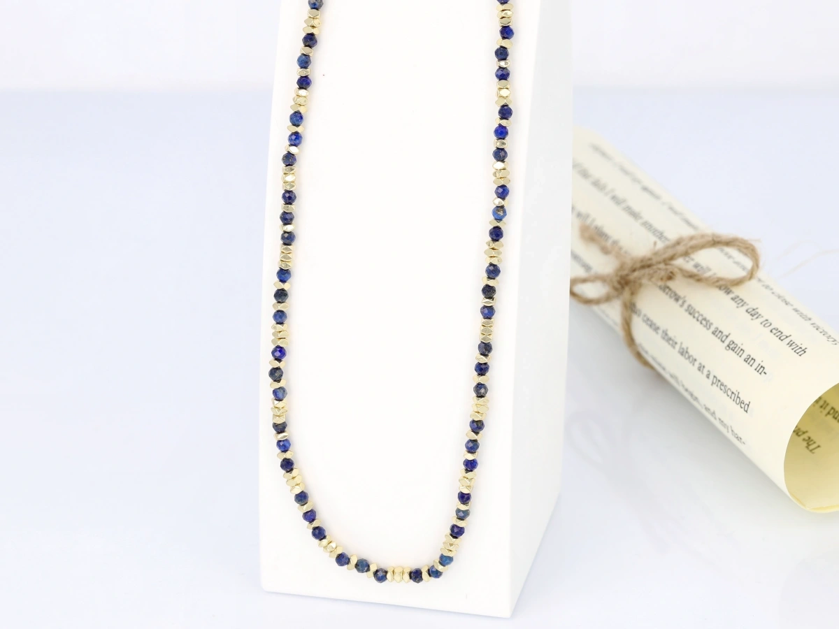 Naszyjnik lapis koraliki pozłacane