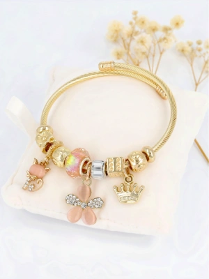 Bransoleta modułowa z zawieszkami kwiat korona kotek