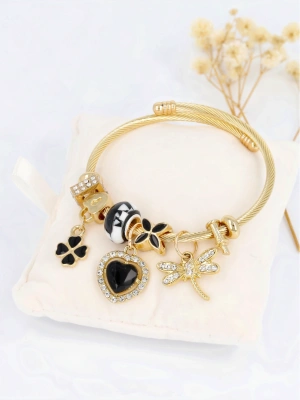 Bransoleta modułowa czarna z zawieszkami