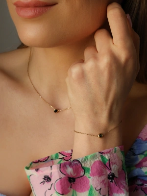 Bransoleta łańcuszek z czarną cyrkonią