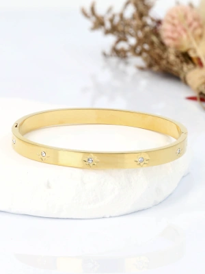 Bransoleta sztywna obręcz grawer gwiazdy z cyrkoniami