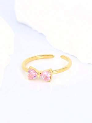 Pierścionek kokarda kryształowa różowa