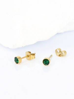 Kolczyki oczka szmaragdowe w gładkiej oprawie