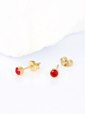 Kolczyki oczka czerwone w gładkiej oprawie