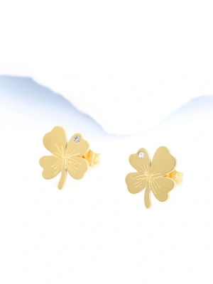 Kolczyki koniczynki grawer z cyrkonią