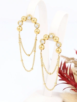 Kolczyki podkowy z kulek i cyrkonii z łańcuszkami