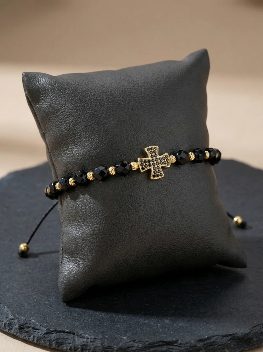 Bransoleta z kamieni czarnych oksydowanych 