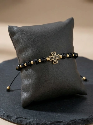 Bransoleta z kamieni czarnych oksydowanych 