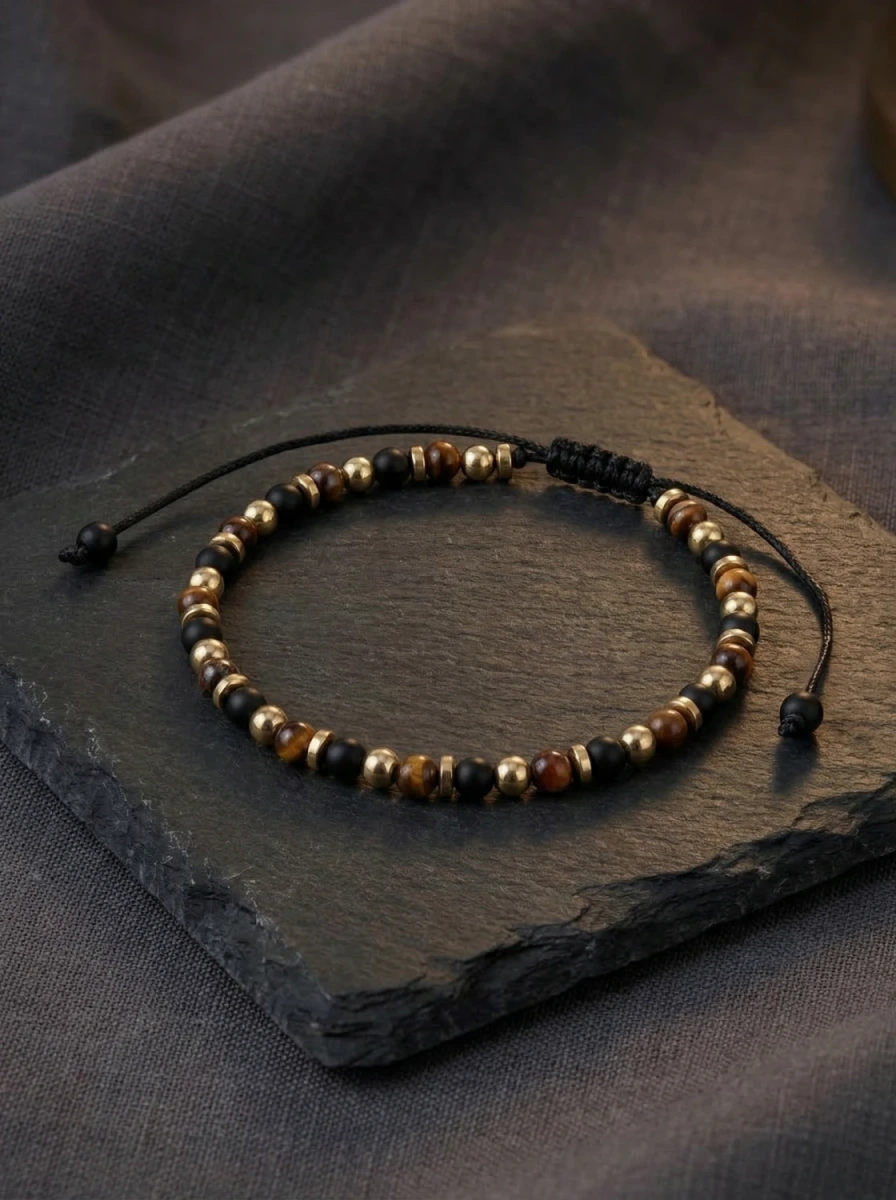 Bransoleta z kamieni naturalnych tygrysie oko agat czarny