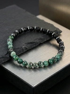 Bransoletka męska turkus afrykański i onyks