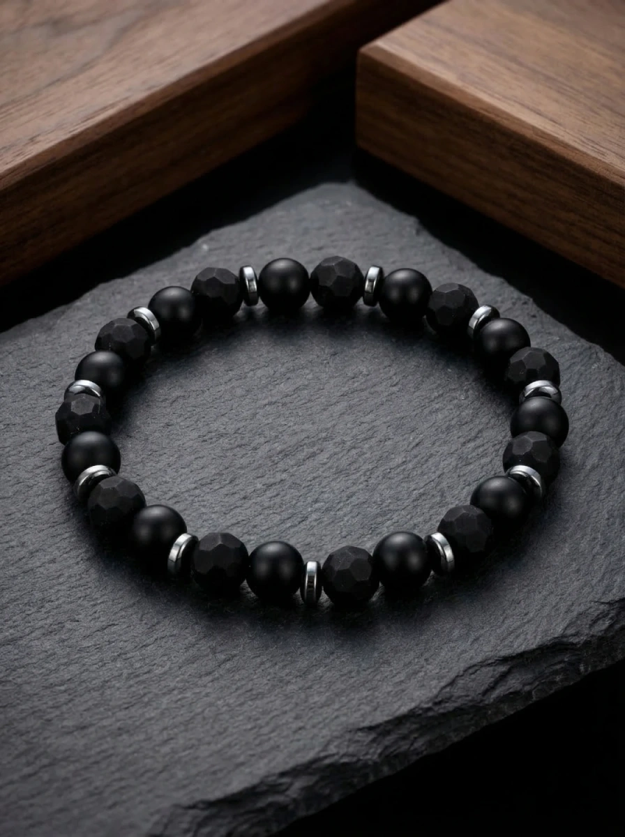 Bransoletka męska onyks fasetowany i matowy