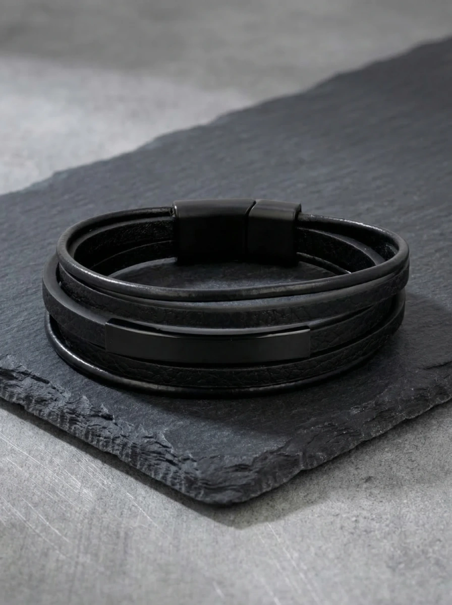 Bransoletka męska skórzana minimalistyczna czarna