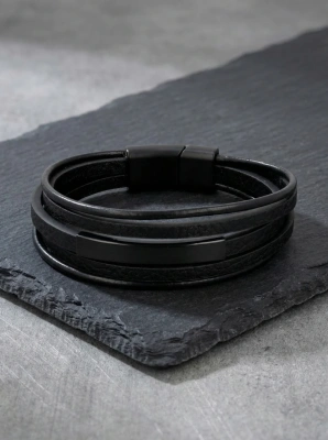 Bransoletka męska skórzana minimalistyczna czarna