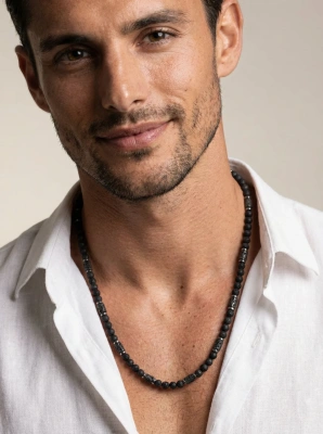 Naszyjnik męski lawa wulkaniczna i hematyt