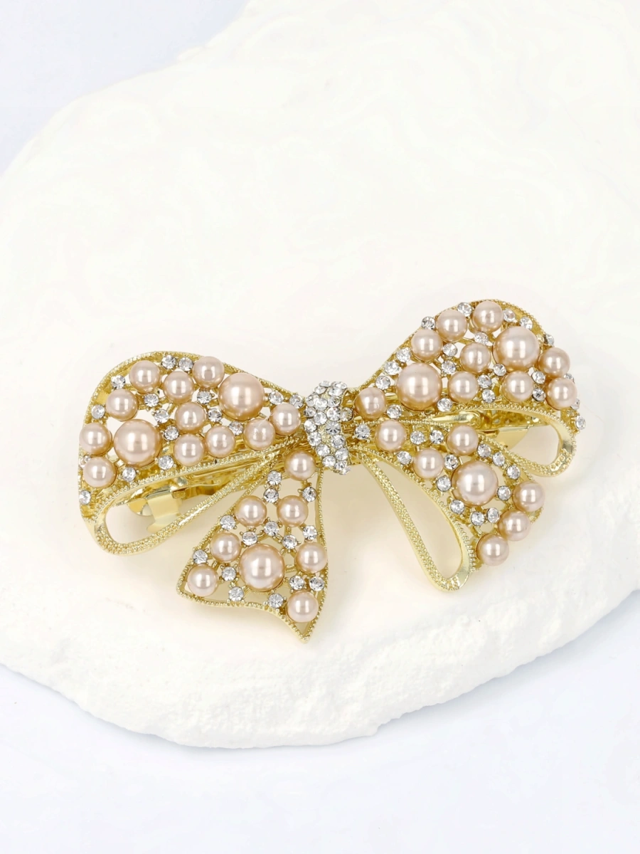 Spinka automat perłowo cyrkoniowa kokarda