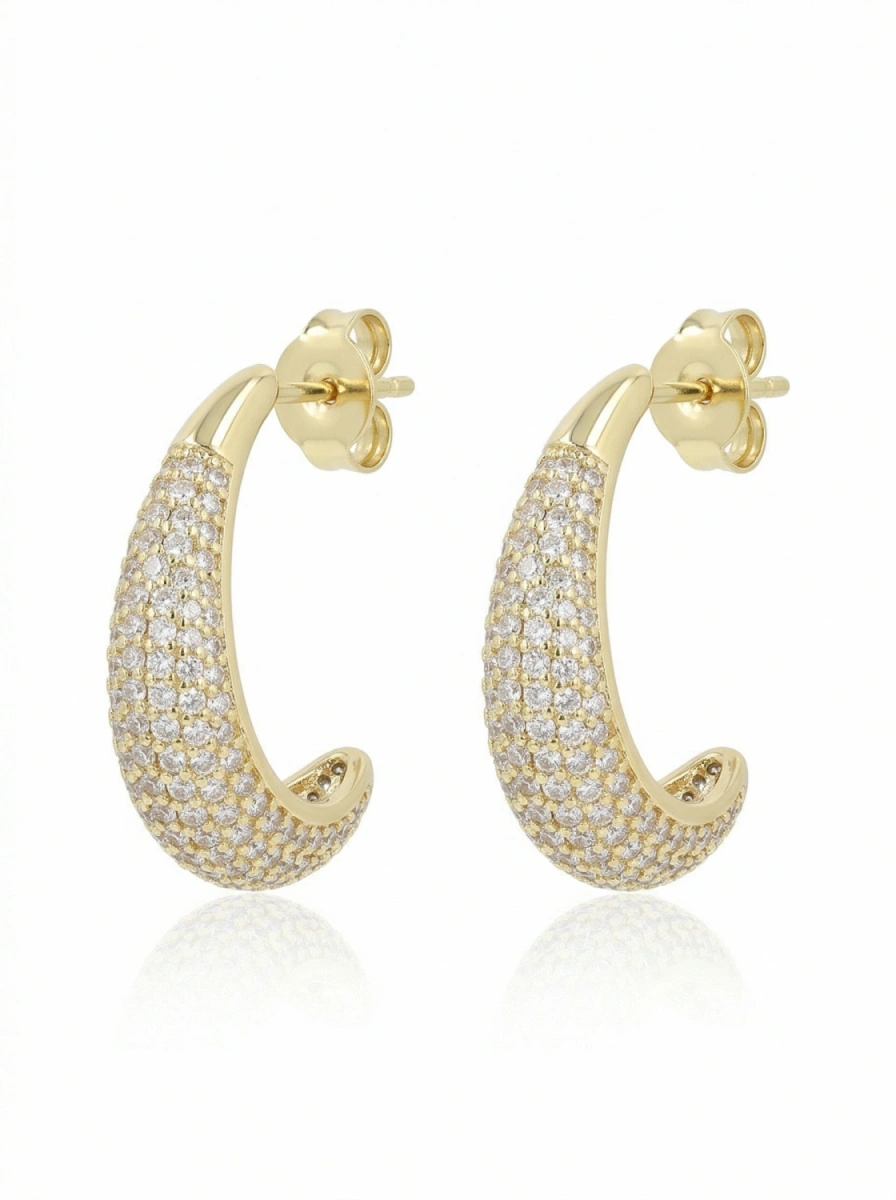 Kolczyki pozłacane półokrągłe księżyce z cyrkoniami