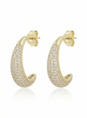 Kolczyki pozłacane półokrągłe księżyce z cyrkoniami