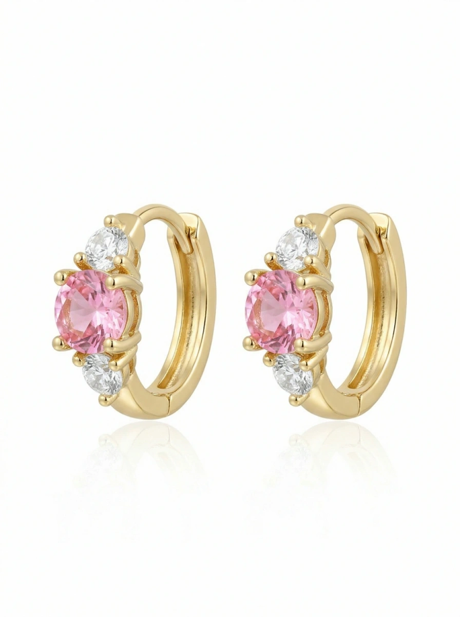 Kolczyki pozłacane z różową cyrkonią 