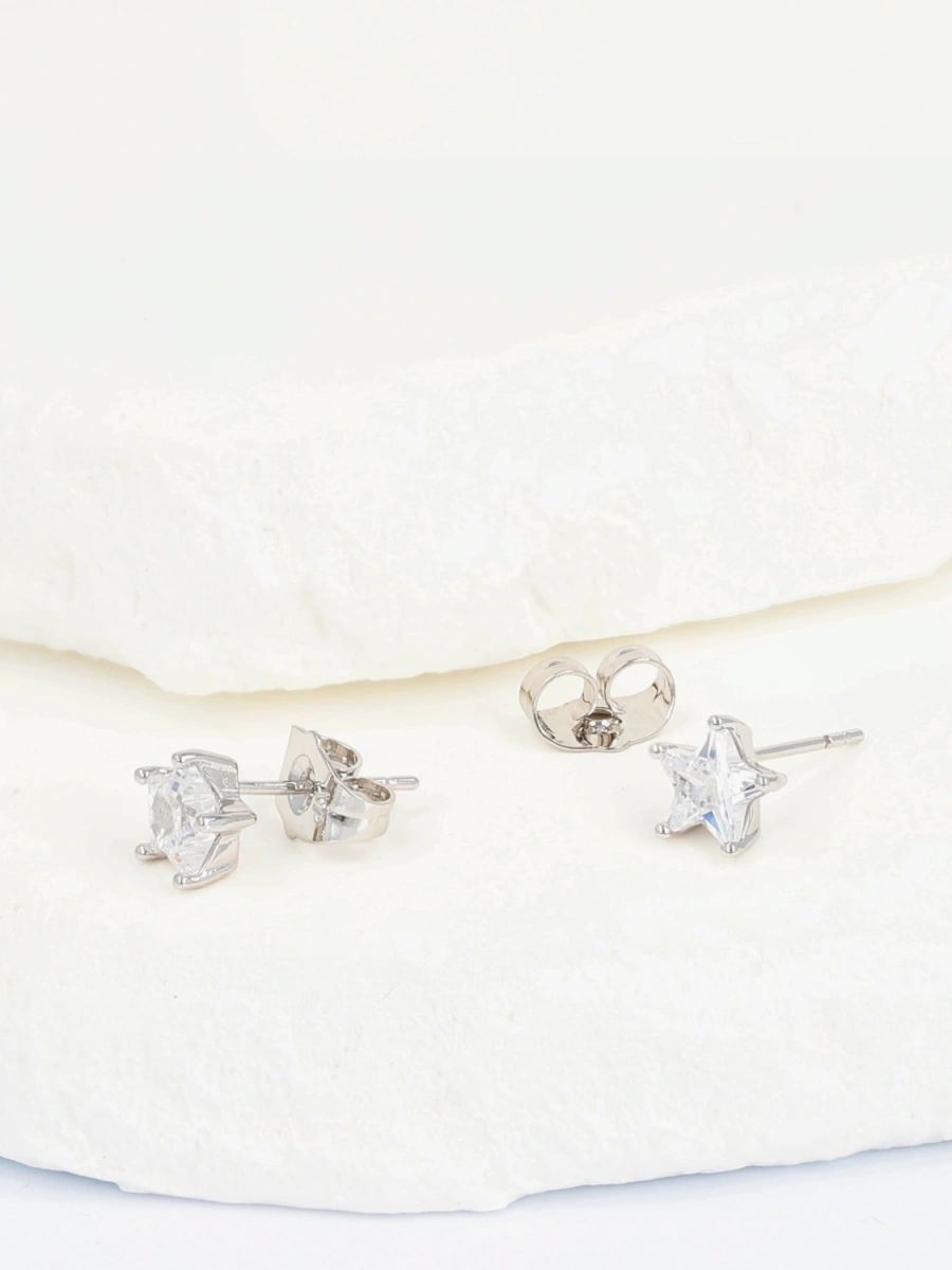 Kolczyki rodowane gwiazdki z cyrkonią