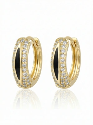 Kolczyki pozłacane z czarną emalią