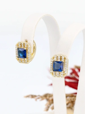 Kolczyki pozłacane szafirowy kryształ