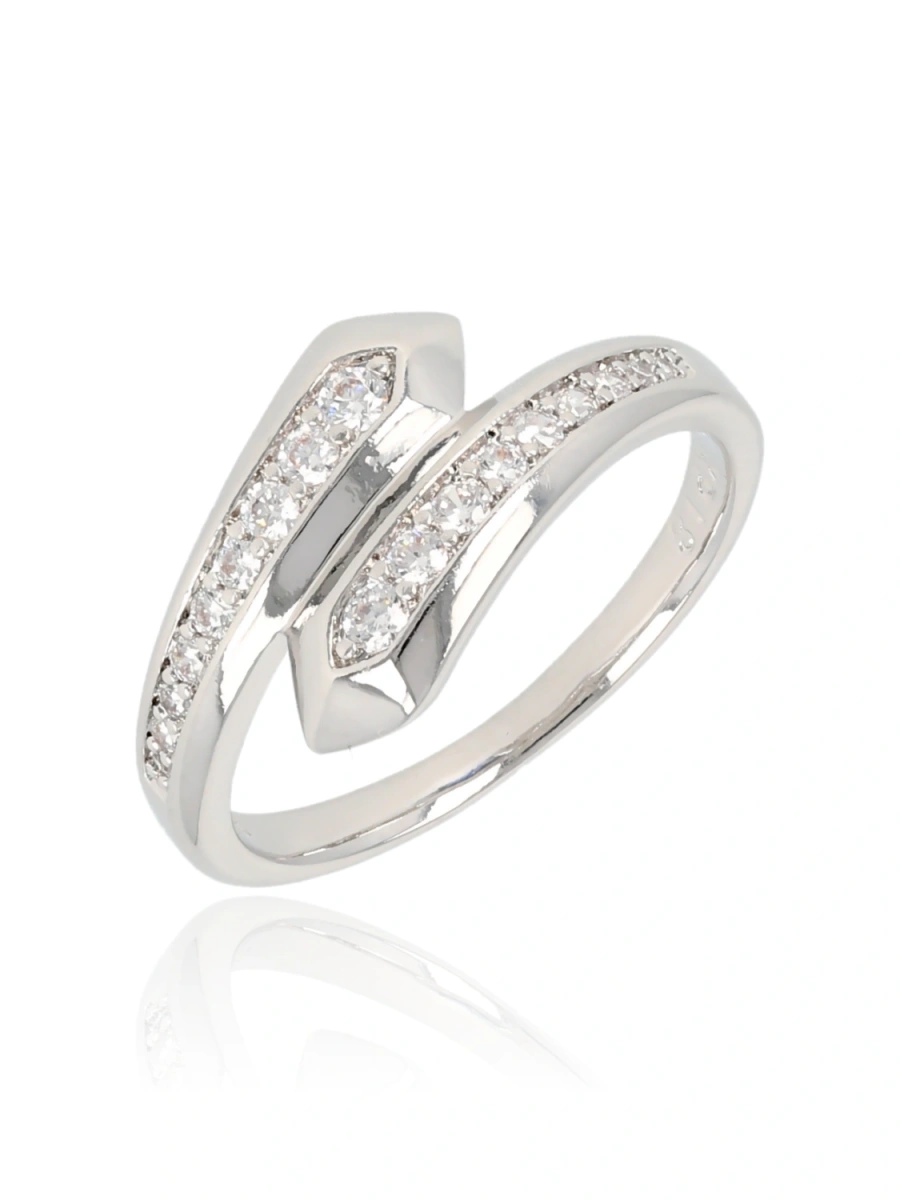 Pierścionek rodowany z cyrkoniowym splotem