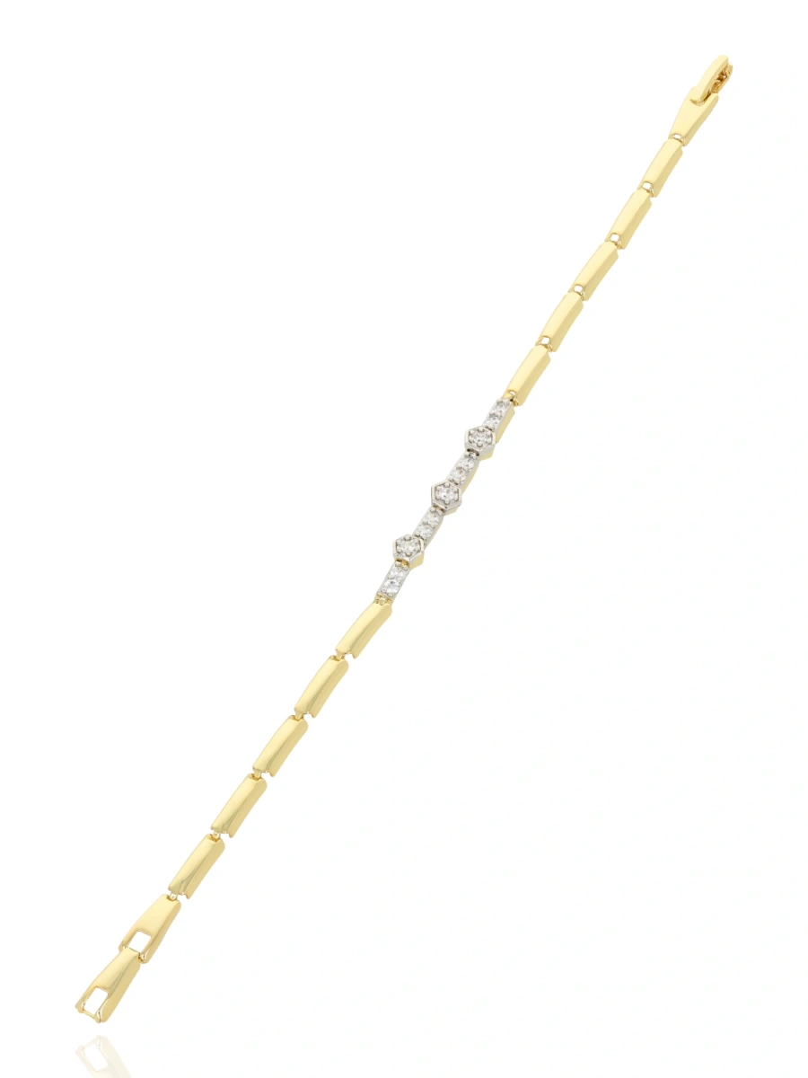Bransoleta damska włoskie złoto z geometrycznym pasmem cyrkonii