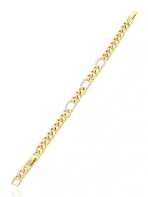 Bransoleta damska włoskie złoto z ozdobnymi ogniwami cyrkonii